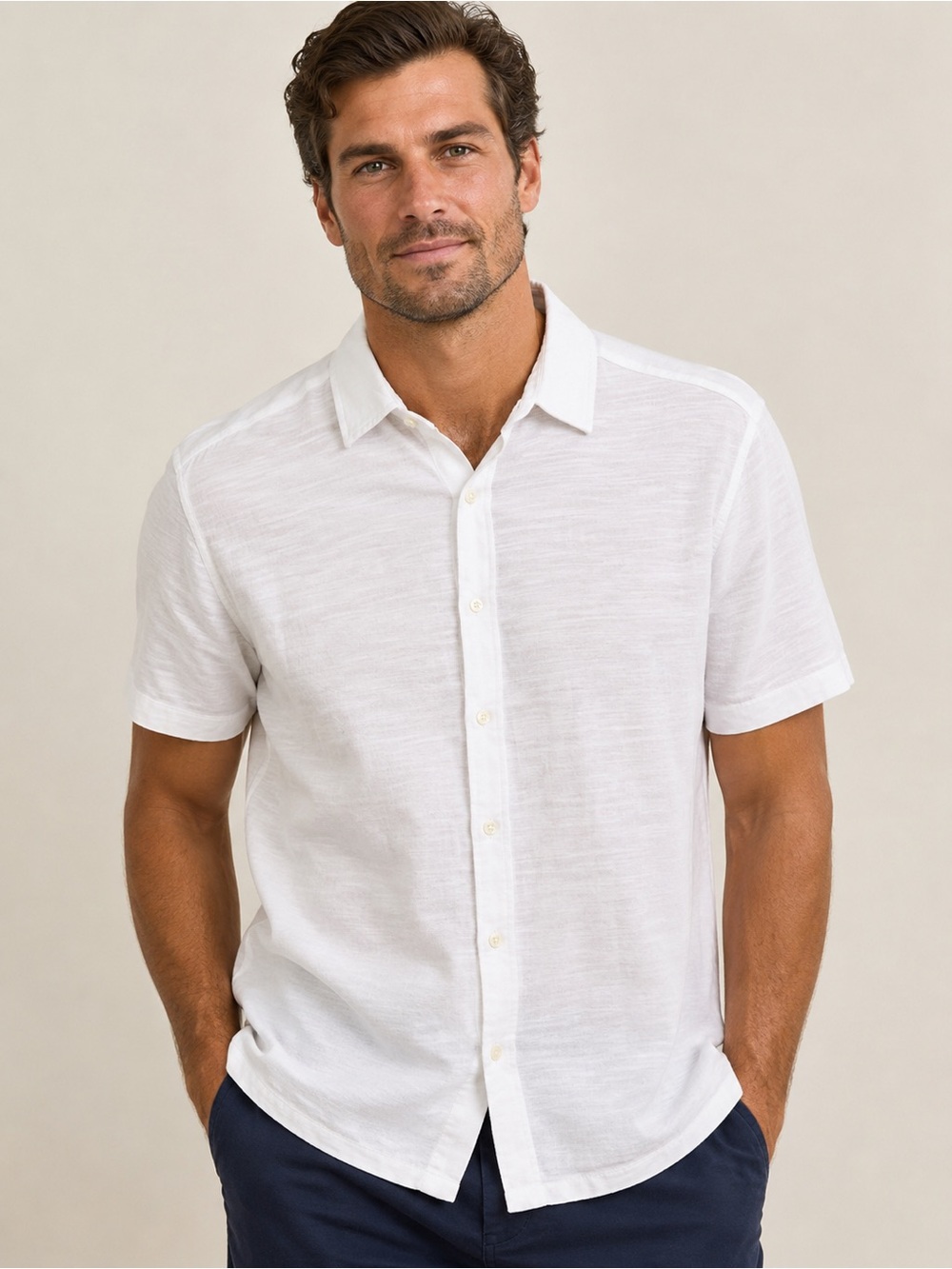 Frescobool Carioca white Cotton short sleeve button down shirt size medium